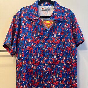 DC Comics Superman All Over Print Short Sleeve Shirt Button Down Men's Large NWT